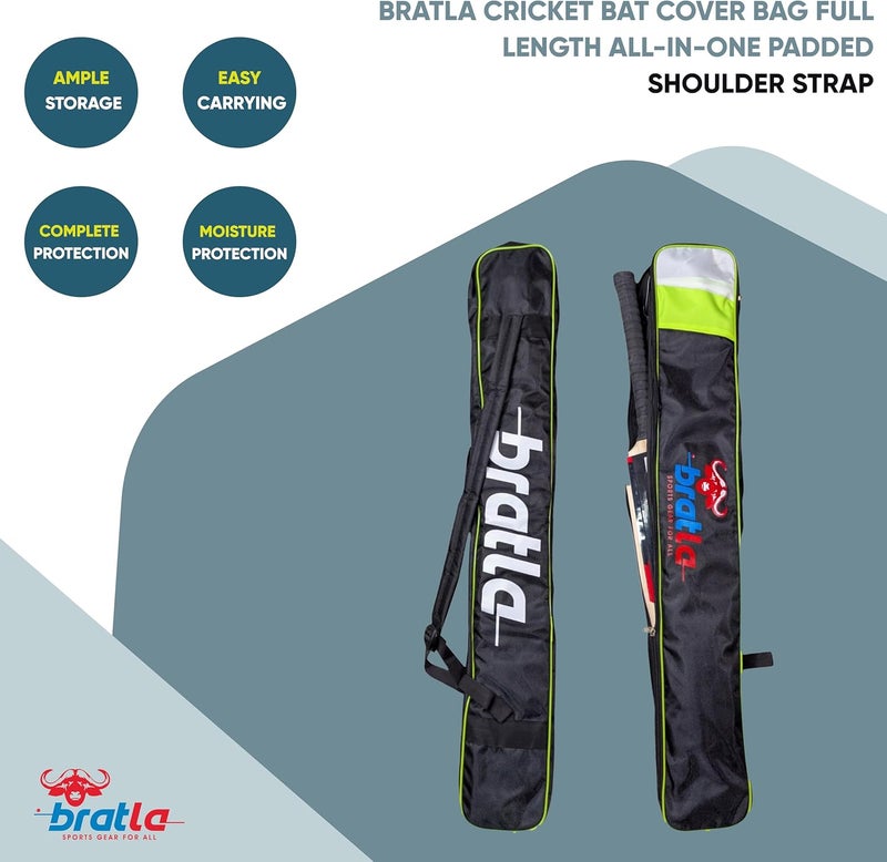 Bratla Cricket Bat Cover Bag Foam Padded, Adjustable Shoulder Strap - Secure and Convenient Cricket Gear Storage Bag Black/Green - Image 3